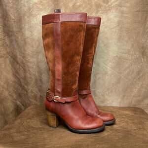 Naturalizer Vintage Y2K Glassy Calf High Suede Boots Block Heel Womens 8 Studded